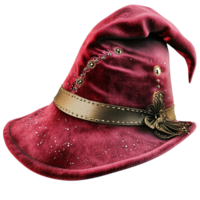 Red wizard hat wide brim, gold trim outlining its structure, a magical accessory fit for an enchanting costume png