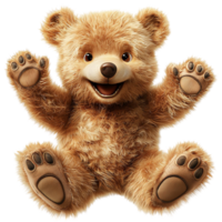 Brown teddy bear wearing a bow tie, sitting upright in a cozy corner, offering a sense of nostalgia and warmth as it waits for a cuddle or hug. png