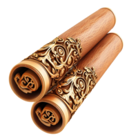 Two cinnamon sticks brown rolled texture, rich in fragrance, offering an aromatic and warm touch, evoking cozy feelings and adding a natural spice to drinks or desserts. png