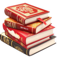 Stack of colorful books vibrant red top cover, offering a decorative display of literature and creative color coordination. png