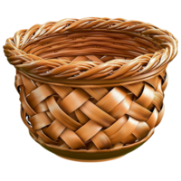 Woven brown basket sturdy handle designed for carrying items, providing an ecofriendly, practical solution for organizing and transporting belongings in a charming, rustic way. png