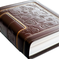 Brown Leather Book Gold Embossing and Elegant Romantic Design, A Literature Keepsake Full of Charm, Ideal for Gifting, Journaling, or Display as a Timeless Decorative Accessory, png