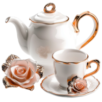 White Porcelain Teapot Floral Pattern Elegant Design Beverage Service png