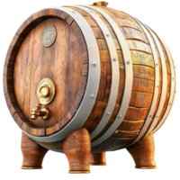 Rustic Wooden Barrel Traditional Craftsmanship and Vintage Appeal, A Timeless Storage Container Offering OldWorld Charm, Ideal for Home Decor, Events, or Functional Use in a Classic Setting, png