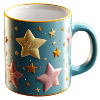Blue Mug Star Pattern,A blue mug adorned star pattern, combining sophisticated design and charming elegance for a stylish beverage service experience that brings joy to daily rituals and cozy moments. png