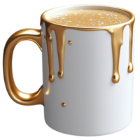 White Mug Golden Honey Drip, Perfect for Elegant Beverage Service, Adding Sophistication and Charm to Your Morning Routine or Special Occasions, Making Every Sip Feel Refined and Luxurious, png