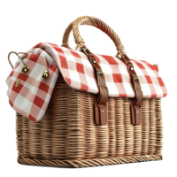 Woven Picnic Basket Red and White Checkered Cloth, Featuring Rustic Charm and Practical Design, An Ideal Accessory for Outdoor Outings and Gatherings, png