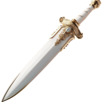 Ornate silver sword engraved hilt ceremonial weapon symbolizing heroism honor battle used in fantasy stories ancient warrior design or medieval displays png