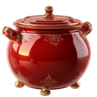 Red Pot,An elegant red pot ornate detailing, crafted for sophisticated cooking and luxurious display. A symbol of culinary passion, charm, warmth, tradition, and refined kitchenistry and style. png