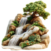 Bonsai Tree Waterfall Design Representing Minimalist Nature Beauty, Tranquility, Elegance, and Symbolic Charm in anistic Expression of Harmony, Patience, and Natural Balance in Decorative Form png
