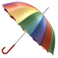 Rainbow umbrella curved red handle used in colorful rainy day s cheerful weather visuals or playful children accessories for vibrant storytelling png