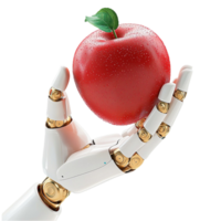 Robotic Hand Holding Shiny Red Apple Firmly Advanced Technology Grasps Nature Precision Effortlessly png