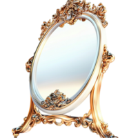 Golden Oval Mirror Ornate Frame Antique Design Elegant Display Charm png