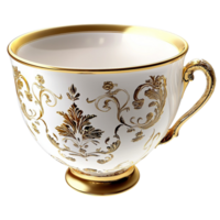 White Porcelain Teacup Gold Trim Elegant Drinkware Cozy Beverage Container Delicate Design Timeless Beauty Romantic Charm Table Essential Piece png