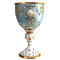 Blue Porcelain Goblet Gold Accents and Intricate Design for an Elegant Drinkware Display in a Regal Table Setting that Elevates Sophisticated Dining Experiences Classic Charm png