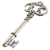 Silver Skeleton Key Intricate Design and Vintage Style, A Magical Accessory That Unlocks Secrets and Adds a Mysterious Flair to Any Collection, Perfect for Enchanting Home Decor or Themed Gifts, png