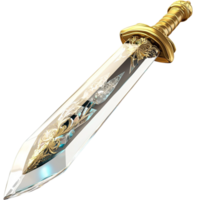 Silver Sword Gold Hilt and Sharp Blade, Featuring a Regal Design and Medieval Charm, A True Representation of Knightly Strength and Elegance, Perfect for Displaying as a Historical Weapon Piece, png