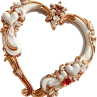 White Floral Frame in Heart Shape Gold Accents, Elegant and Luxurious Design Ideal for Creating a Romantic or VintageInspired Decor, Adding Charm and Sophistication to Your Homes Style, png