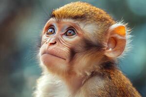 Adorable baby monkey with bright eyes in natural habitat photo