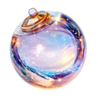 Blue Crystal Orb Gold Frame Sparkling Gems Magical Glow Whimsical Decorative Element png