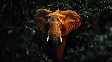 Majestic elephant amidst lush jungle foliage photo