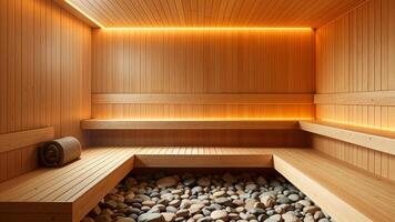 Scandinavian modern sauna interior photo, orange photo