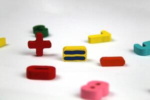 Plus, equal, minus - mathematical signs. Concept of learning photo