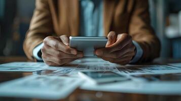 A businessperson using a mobile banking app for secure transactions photo