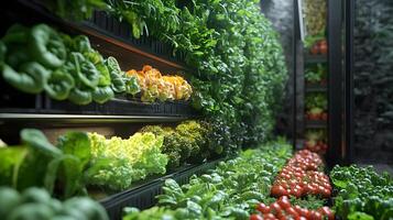 A futuristic AI-driven farm where robots handle agriculture and irrigation photo