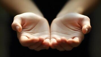 Close-up of hands in meditation pose, soft focus, serene wellness composition photo