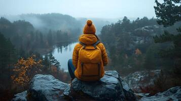 A digital detox concept with a person enjoying nature without devices photo