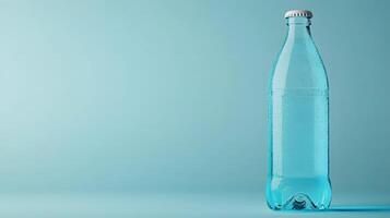 soda bottle in minimal contour style, vertical on right, light cyan background with empty left space for slogan, photo
