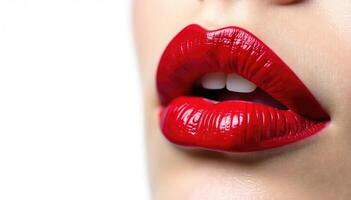 Close up of a woman's lips with red lipstick photo