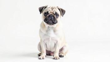 A pug dog sitting on a white background photo