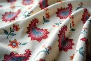 A close up of a paisley patterned fabric photo