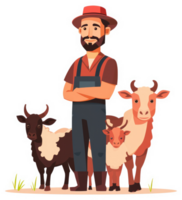 A farmer stands proudly with his animals, ready for a day of work. png