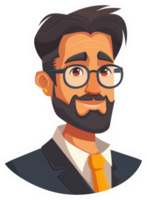 A smiling businessman with glasses and a beard, wearing a suit and tie. png