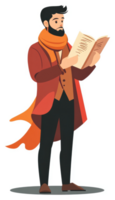 A man in formal attire engrossed in reading a document. png