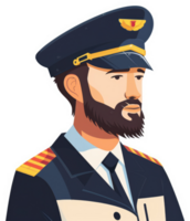 A stern-faced man in a navy uniform with a pilot's cap and a distinguished beard. png