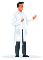 A scientist in a white lab coat presenting a specimen. png