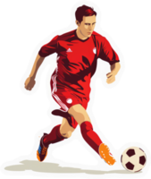A soccer player in dynamic motion with a red uniform. png