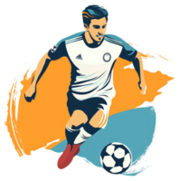 un fútbol jugador en dinámica acción con un pelota. png