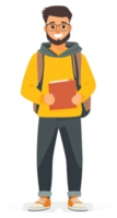 A smiling student with a backpack and a book, ready for class. png