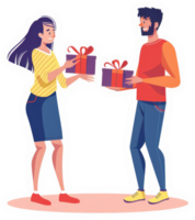 A woman and man exchanging gifts. png