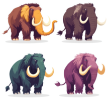 Four different types of woolly mammoths depicted in a cartoon style. png