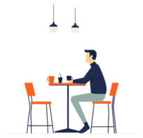 A man sits at a cafe table enjoying a drink. png
