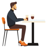 A man seated at a cafe table enjoying a coffee break. png