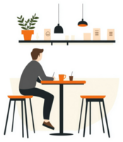 A man working at a cafe table, enjoying a coffee break. png