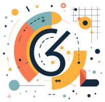 A stylized graphic representation of the number six, incorporating data visualization elements. png