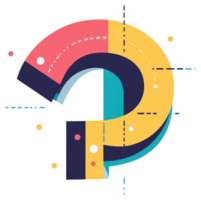 A vibrant, abstract question mark design with layered shapes. png